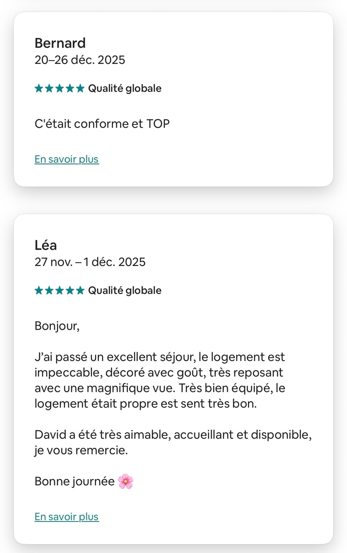 Expérience voyageur - commentaires parfaits
